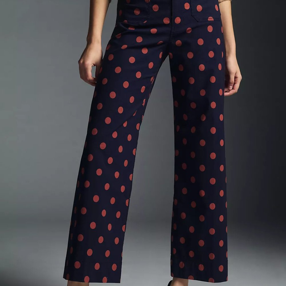 Navy w/ Rust Polka Dot Colette Cropped Wide-Leg Pant